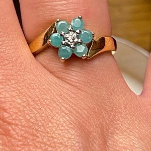Antique Natural Emerald and Vermeil Gold Ring Size 8
